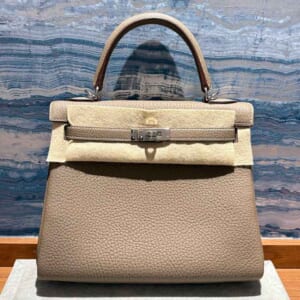 エルメス ケリー25 エトゥープ トゴ シルバー金具 K刻印