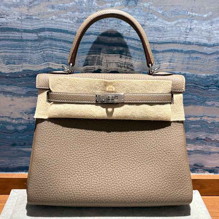 エルメス ケリー25 エトゥープ トゴ シルバー金具 K刻印