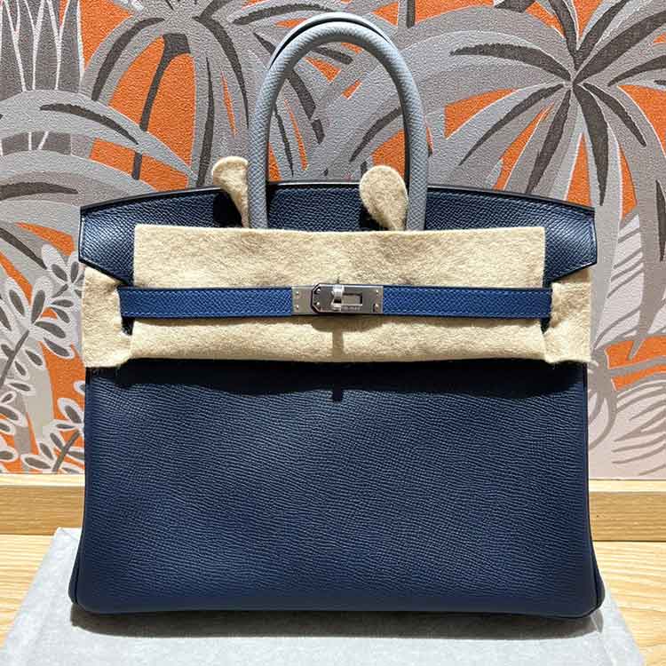 エルメス バーキン25 トリコロール ブルーアビス/ブルータイ/グリパンタン エプソン シルバー金具 K刻印