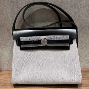 エルメス エールバッグ・ジップミニ エクリュ/黒 トワルミリタリー/ヴァッシュハンター シルバー金具 K刻印