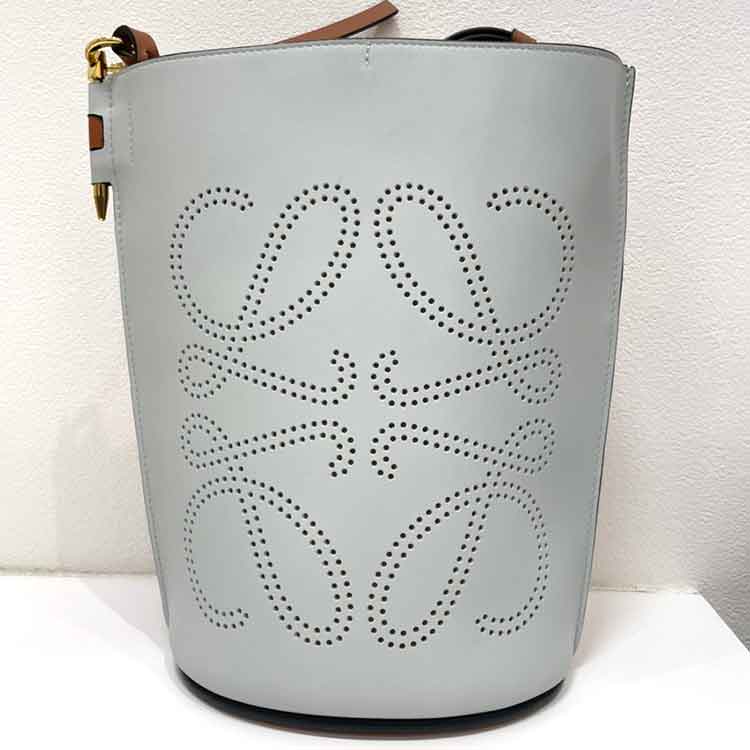 ロエベ アナグラム ゲート バケットバッグ ライトブルー/ブラウン レザー 309.22BZ57