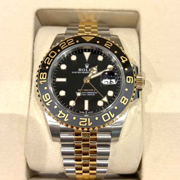 ロレックス GMTマスター2 40mm 黒/灰ベゼル ブラック文字盤 SS/K18イエローゴールド ジュビリーブレス 126713GRNR ランダムシリアル