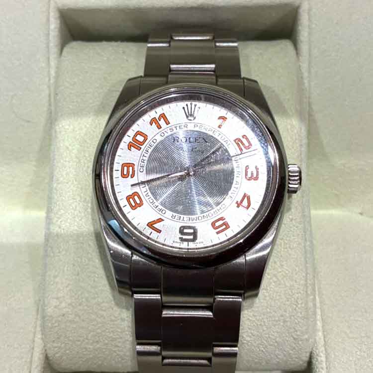 ロレックス エアキング 34mm シルバー/オレンジ SS オイスターブレス 114200