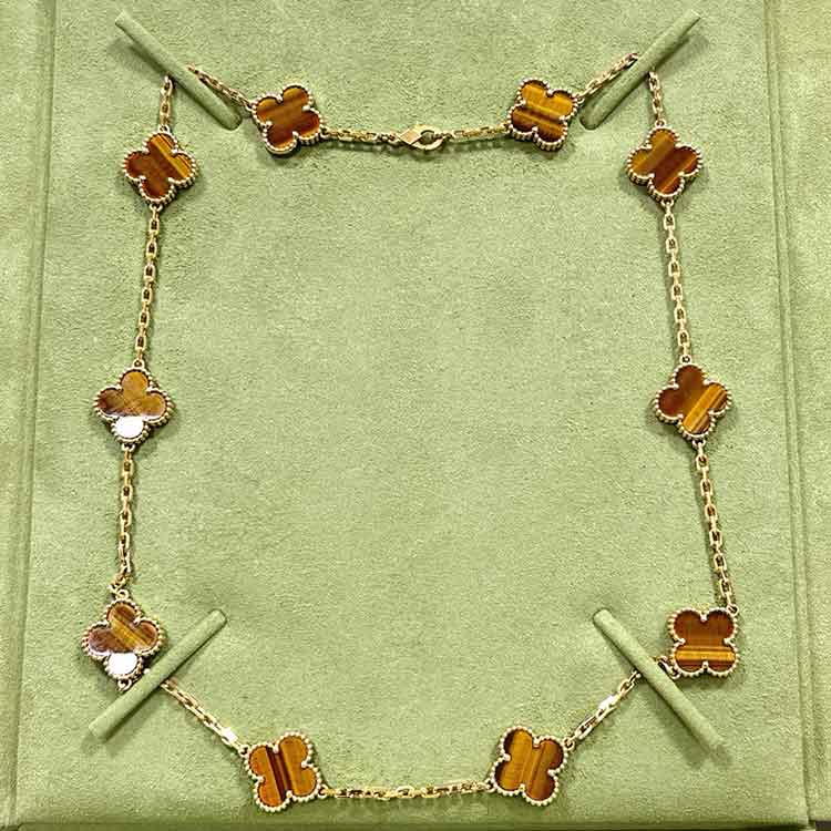 ヴァン クリーフ&アーペル ヴィンテージ アルハンブラ ネックレス 10モチーフ タイガーズアイ/K18イエローゴールド VCARD40700