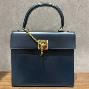 セリーヌ ガンチーニ ハンドバッグ 黒 レザー ゴールド金具