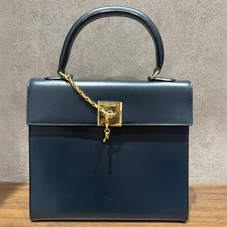 セリーヌ ガンチーニ ハンドバッグ 黒 レザー ゴールド金具