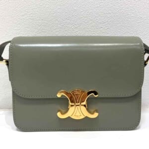 セリーヌ ティーン トリオンフ ショルダーバッグ シャイニーカーフスキン グレー ゴールド金具