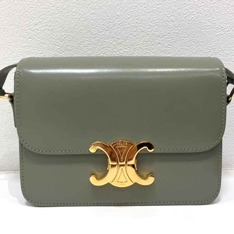 セリーヌ ティーン トリオンフ ショルダーバッグ シャイニーカーフスキン グレー ゴールド金具