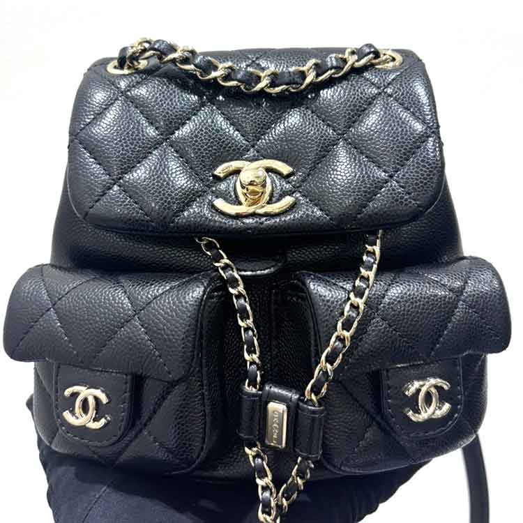 シャネル マトラッセ ココマーク バックパック ブラック キャビアスキン シャンパンゴールド金具 AS3787