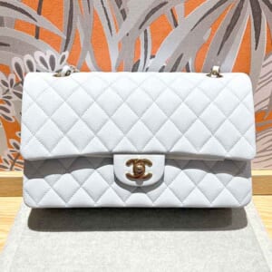 シャネル マトラッセ25 11.12 ライトブルー キャビアスキン シャンパンゴールド金具 A01112