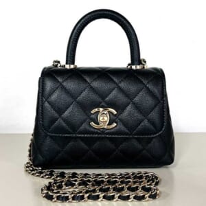 シャネル ココハンドル ミニ ハンドバッグ ブラック キャビアスキン シャンパンゴールド金具 AP4244