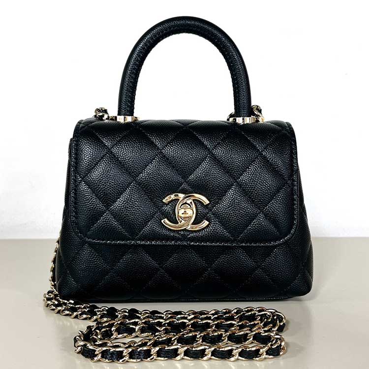 シャネル ココハンドル ミニ ハンドバッグ ブラック キャビアスキン シャンパンゴールド金具 AP4244