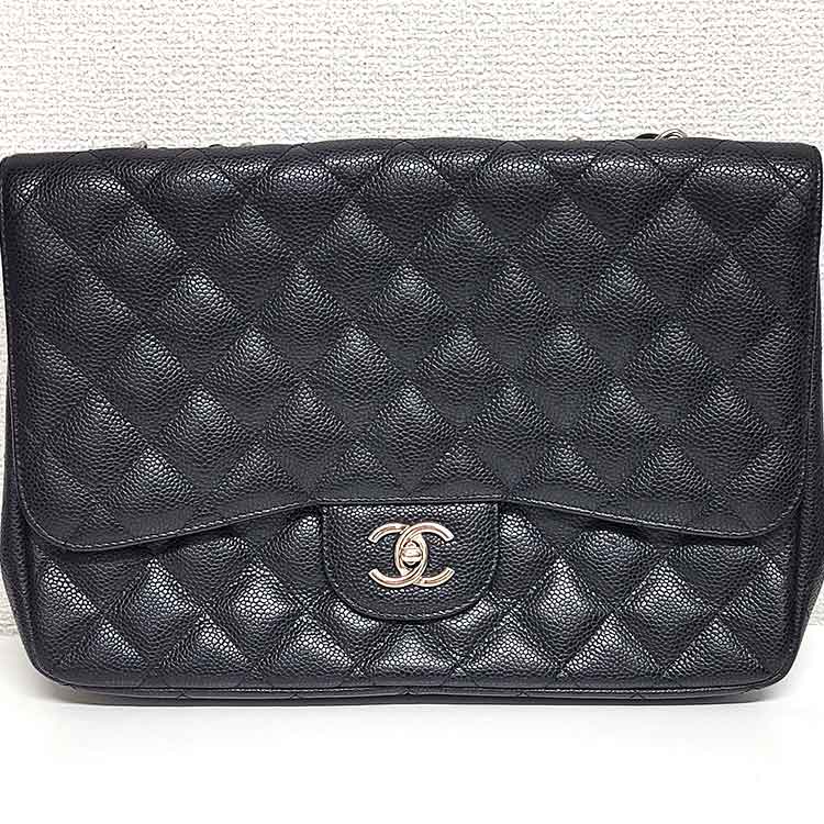 シャネル マトラッセ30 シングルフラップ チェーンショルダーバッグ 黒 キャビアスキン シルバー金具 A28600