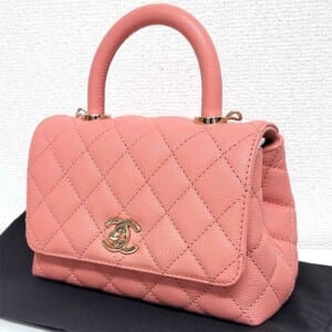 シャネル ココハンドルXXS 2WAYハンドバッグ コーラルピンク キャビアスキン シャンパンゴールド金具 AS2215