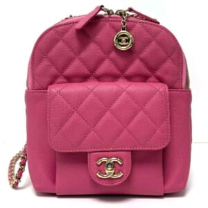 シャネル マトラッセ バックパック ピンク キャビアスキン シルバー金具 AS0004