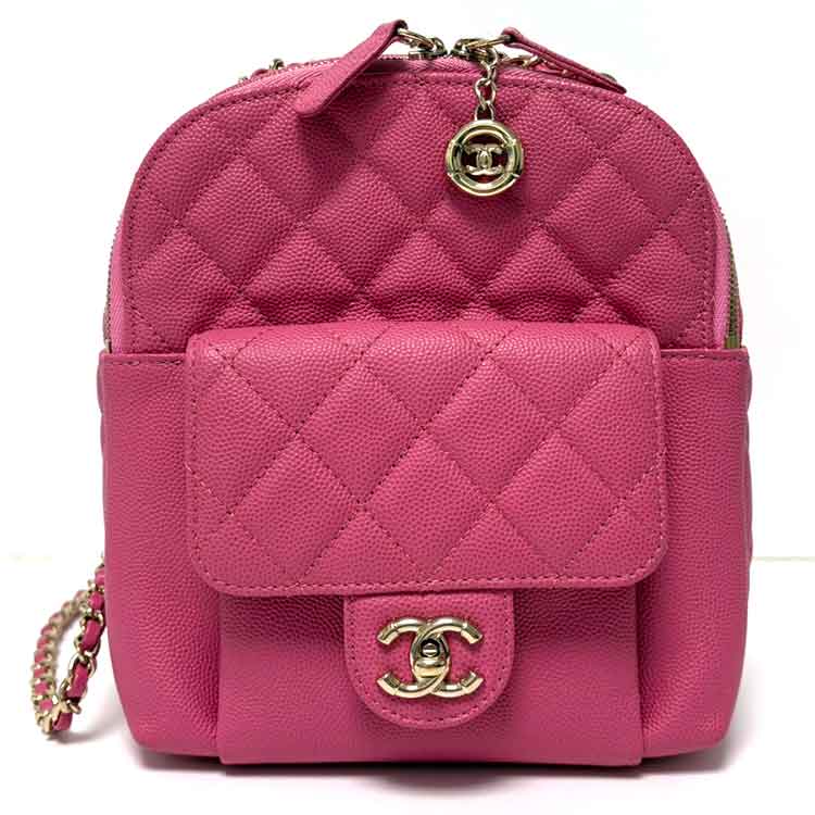 シャネル マトラッセ バックパック ピンク キャビアスキン シルバー金具 AS0004