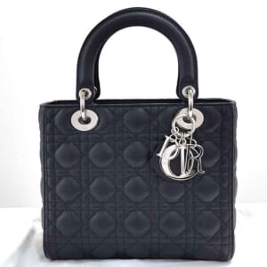 クリスチャン・ディオール カナージュ レディディオール 2WAYハンドバッグミディアム 黒 グレインドカーフレザー シルバー金具 M0565PWRT_M900