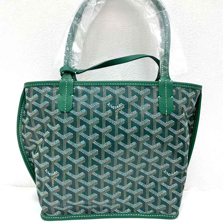 ゴヤール アンジュ ミニ ポーチ グリーン レザー/PVC シルバー金具