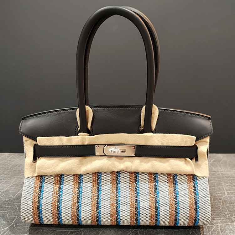 エルメス ショルダーバーキン29 黒/エクリュ/フォーヴ/ブルーザンジバル トワルアッシュ/スイフト シルバー金具 K刻印