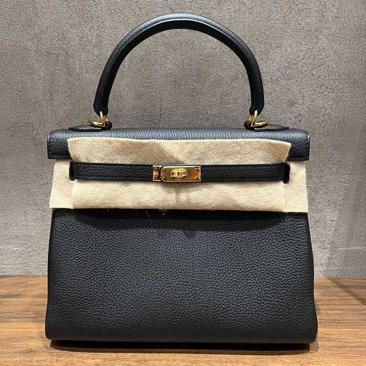 エルメス ケリー25 黒 トゴ ゴールド金具 K刻印