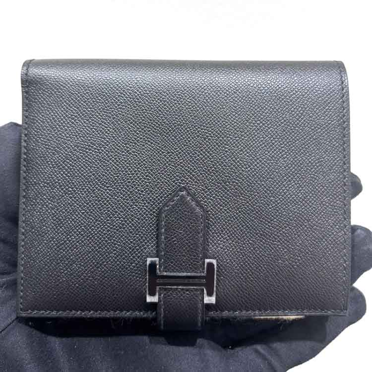 エルメス ベアンコンパクト 黒 ヴォーマダム ブラック金具 K刻印