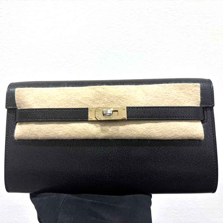 エルメス ケリーウォレットロング トゥーゴー 黒 シェブルシャムキラ シャンパンゴールド金具 K刻印
