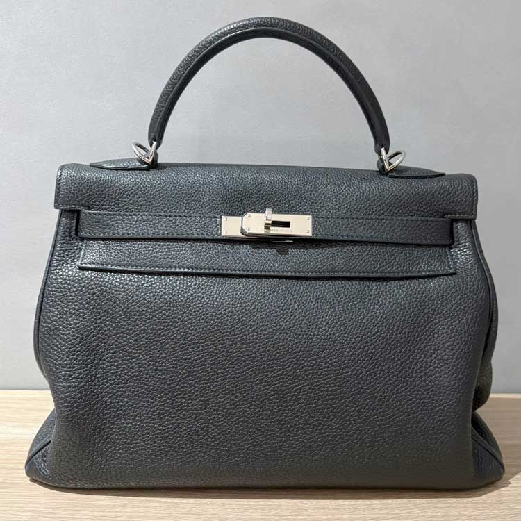 エルメス ケリー32 黒 トゴ シルバー金具 □M刻印
