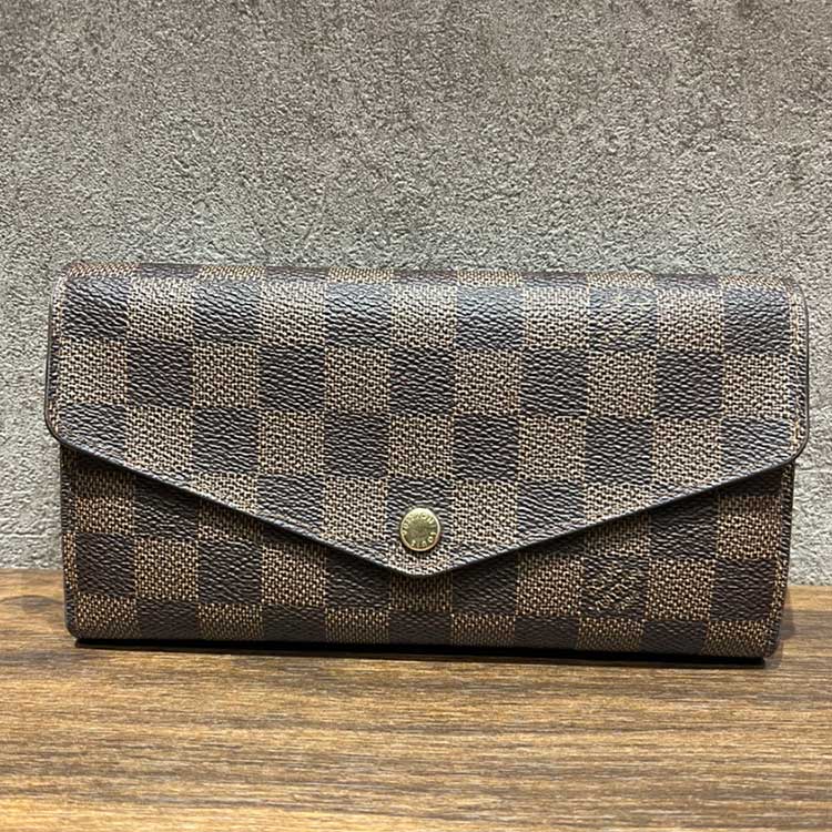 ルイ・ヴィトン ダミエ・エベヌ ポルトフォイユ・サラ ローズ・バレリーヌ ゴールド金具 N60114