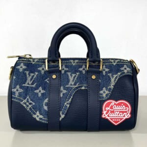 ルイ・ヴィトン モノグラム・デニム キーポルXS ブルー NIGO ゴールド金具 M81011