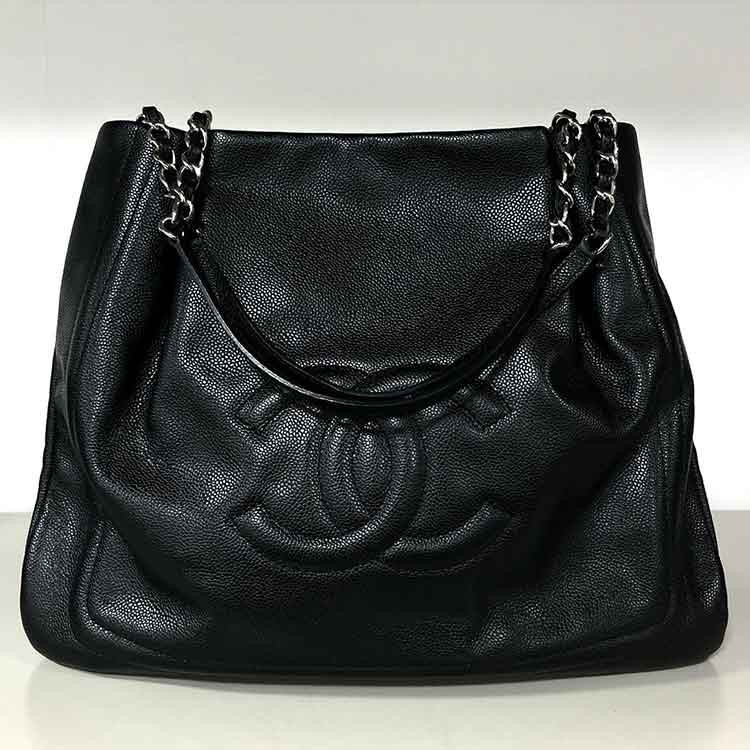 シャネル ココマーク ワンショルダー チェーンバッグ 黒 キャビアスキン シルバー金具