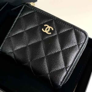 シャネル マトラッセ コインケース L字ファスナー 黒 キャビアスキン ゴールド金具 AP3999