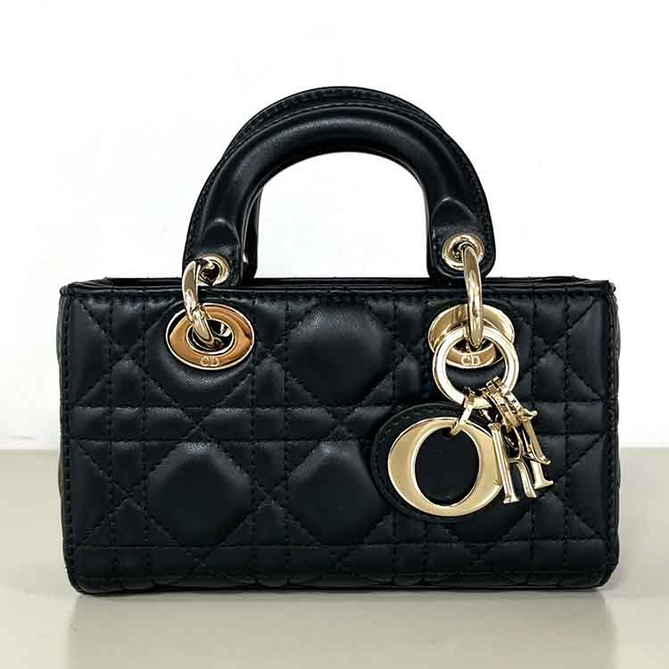 クリスチャン・ディオール Lady D-Joy カナージュ 2wayバッグ 黒 ラムスキン シャンパンゴールド S0910ONGE_M900