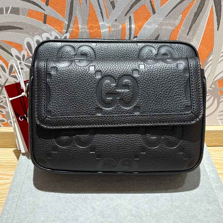グッチ ジャンボGG スモール クロスボディバッグ 黒 レザー シルバー金具
