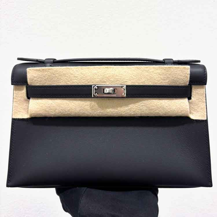 エルメス ポシェットケリー 黒 スイフト シルバー金具 K刻印