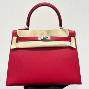 エルメス ケリー25 セリエ(外縫い) フランボワーズ/ローズショッキング エプソン シルバー金具 W刻印