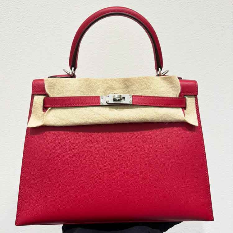 エルメス ケリー25 セリエ(外縫い) フランボワーズ/ローズショッキング エプソン シルバー金具 W刻印
