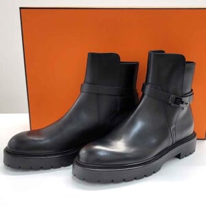 エルメス ショートブーツ ジェフ #41 黒 レザー クローム金具