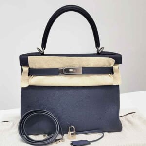 エルメス ケリー28 ブルーニュイ トゴ シルバー金具 C刻印