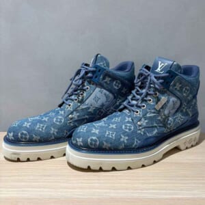 ルイ・ヴィトン オーベルカンプフ・ライン アンクルブーツ 10 ブルー デニム シルバー金具 BM1200
