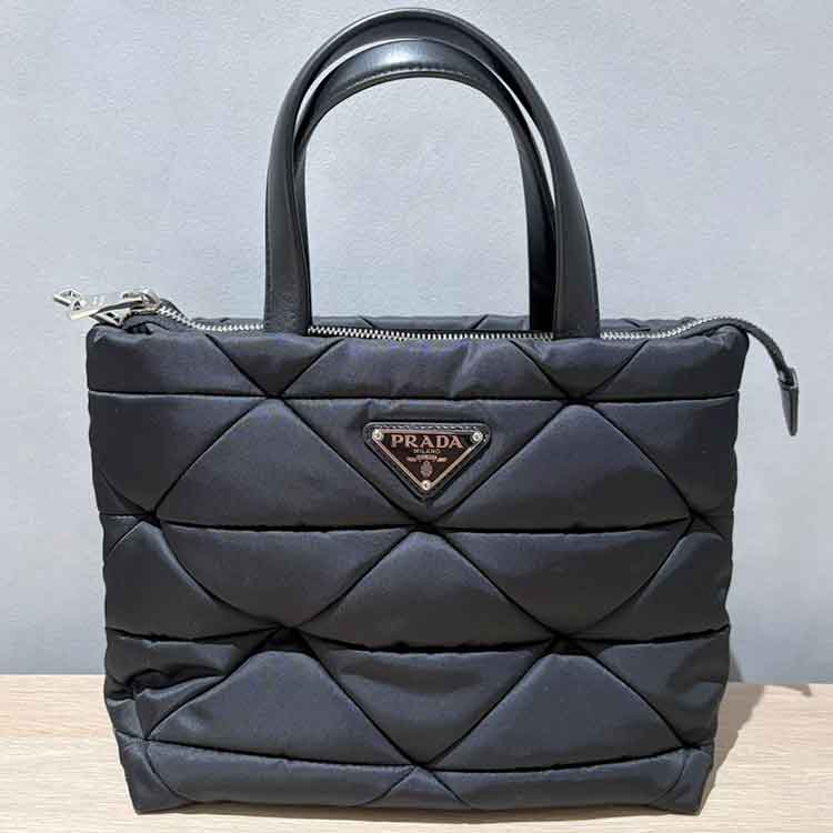 プラダ パデッド 2way トートバッグ スモール 黒 ナイロン シルバー金具 1BG373