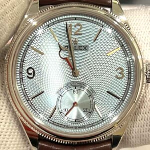 ロレックス パーペチュアル 1908 39mm アイスブルー文字盤 PT950/レザー 52506