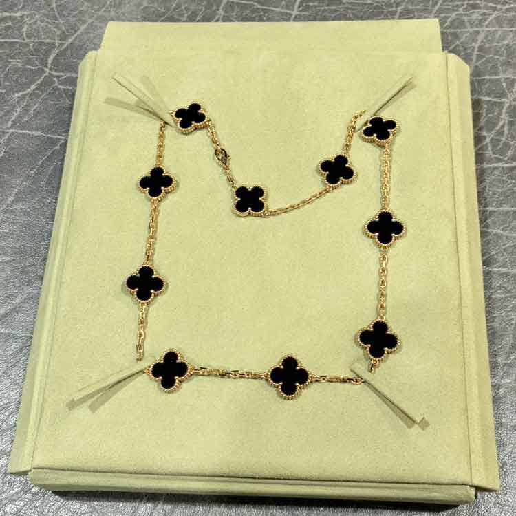 ヴァン クリーフ&アーペル ヴィンテージ アルハンブラ ネックレス 10モチーフ K18イエローゴールド オニキス VCARA42700