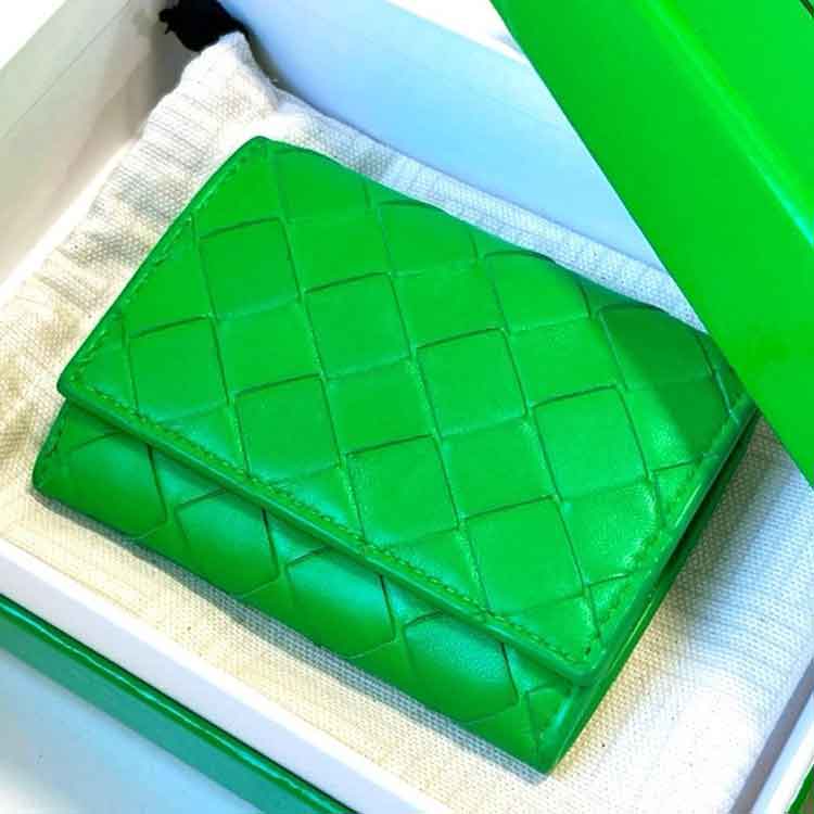 ボッテガ・ヴェネタ イントレチャート カードケース パラキート レザー ゴールド金具