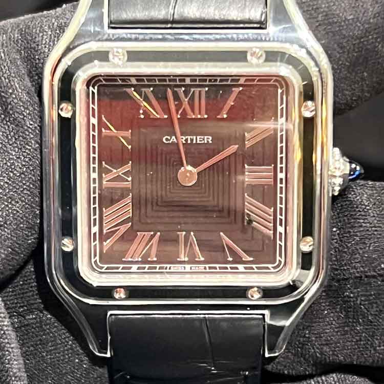 カルティエ サントス デュモンLM ブラック文字盤 SS/アリゲーター WSSA0046