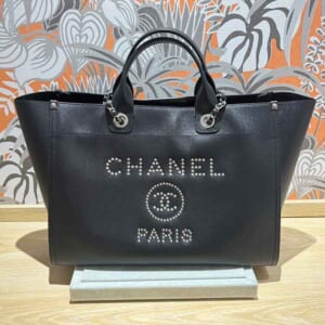 シャネル ドーヴィル スタッズ 2WAYチェーントートバッグ 黒 キャビアスキン シルバー金具