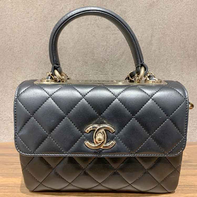 シャネル トップハンドル ミニ フラップ バッグ 黒 ラムスキン ゴールド金具 AS4654