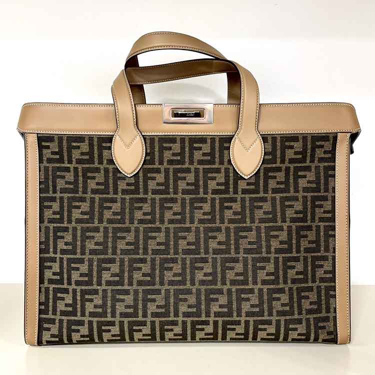 フェンディ ピーカブー アイシーユー ズッカ フォーティー 8 キャメル/ブラウン レザー/キャンバス シルバー金具 7VA566