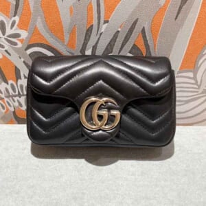 グッチ GGマーモント ミニ ショルダーバッグ 黒 レザー シャンパンゴールド金具
