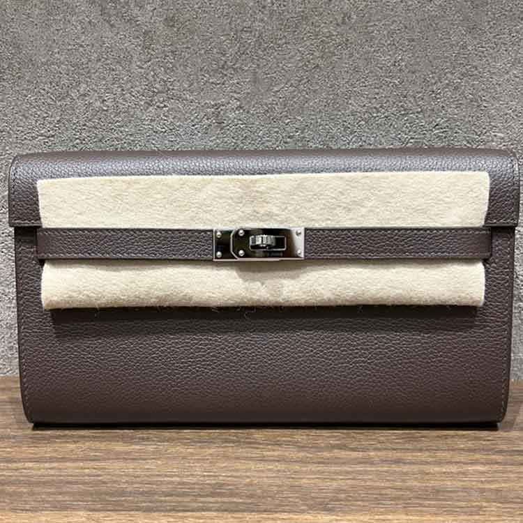 エルメス ケリーウォレットロング トゥーゴー モカ エバーカラー シルバー金具 K刻印