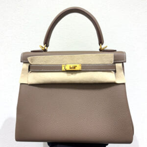 エルメス ケリー25 エトゥープ トゴ ゴールド金具 K刻印